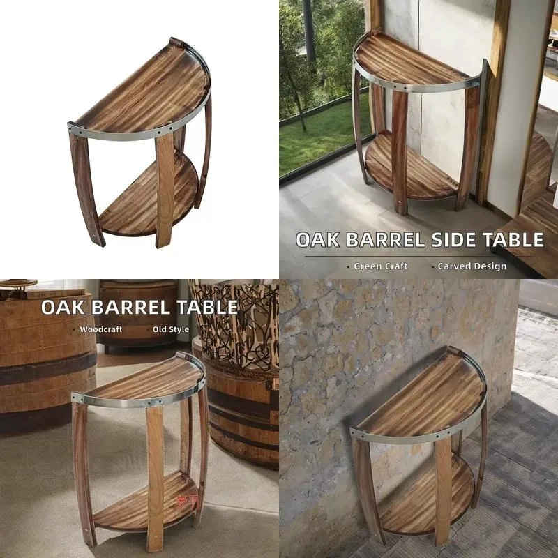 Solid Wood Oak Modern Coffee Table 23.6 Inch Side Table Wine Barrel Design Handmade Portable Eco Friendly Durable Storage