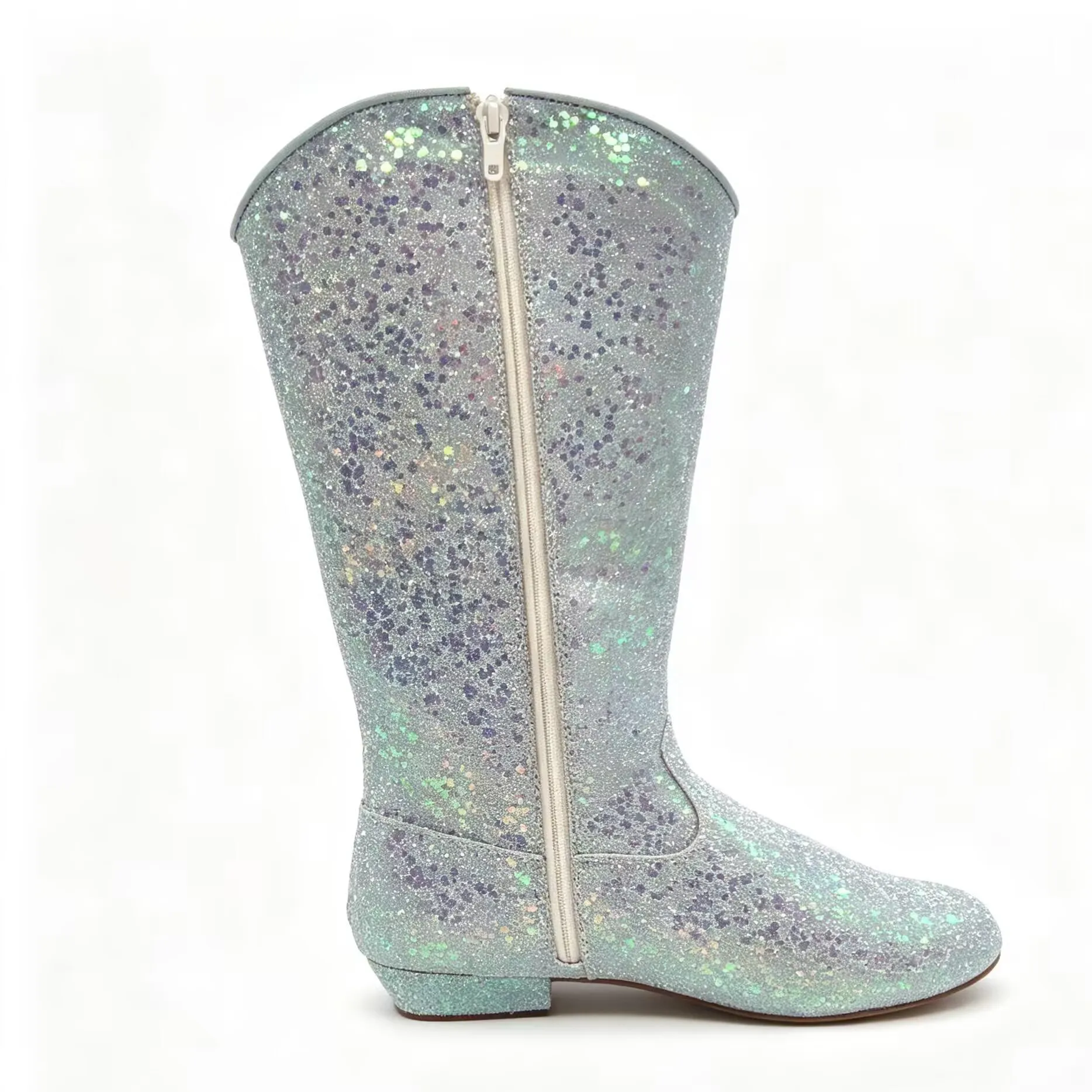 Custom Woman's Bling Dance Boots Side Zipper,Low Heel Shiny Shoes Boots,Professional Latin Salsa Jazz Stage Party Dancing Shoes