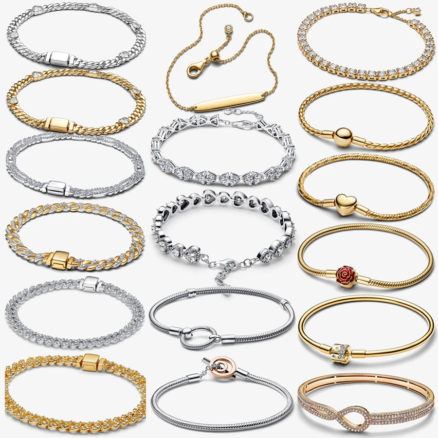 

2026 New 925 Silver Sparkling ME Heart to Heart Adjustable Tennis Weaving Bracelet Festival Exquisite DIY Charm Jewelry Gift