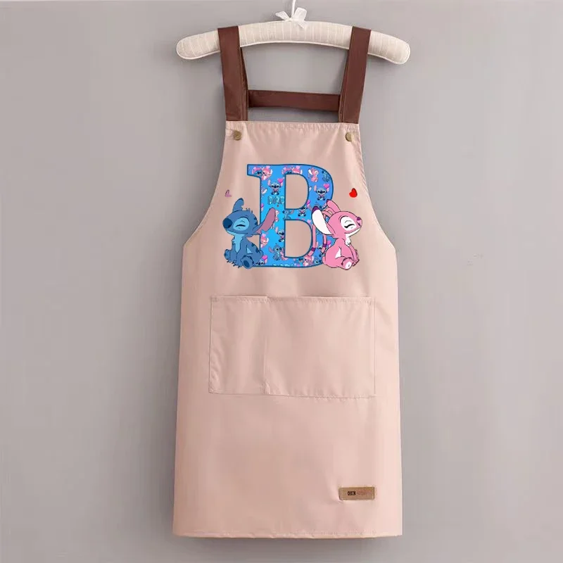 Disney Stitch Kitchen Waterproof Oil Resistant Apron Men Women Fashion Letter A-Z Aprons Cooking Solid Color Hotel Work Clothes