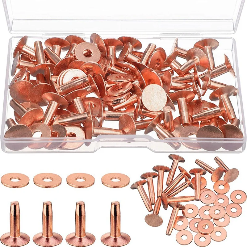 50 Sets Copper Rivets And Burrs, Copper Rivets For Leather For Belts Wallets Collars Leather DIY Craft Supplies