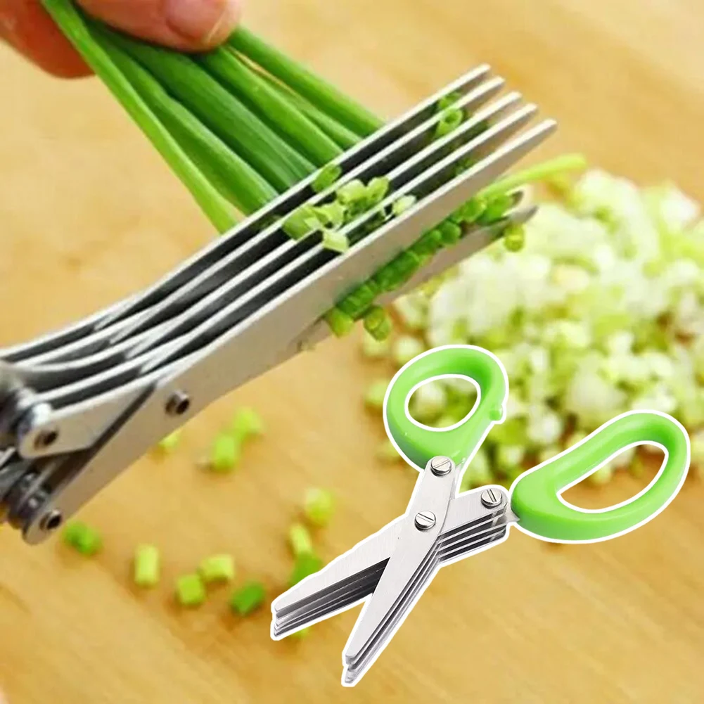 Multifunctional 5 Layer Stainless Steel Kitchen Scissors Sharp Scallion Cutter For Home Kitchen Daily Food Prep