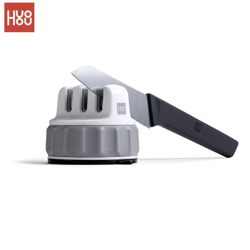 

Original Huohou Mini Knife Sharpener Fixable Sharpen Stone Trible Wheel Whetstone Super suction Knife Sharpening Tool Grindstone