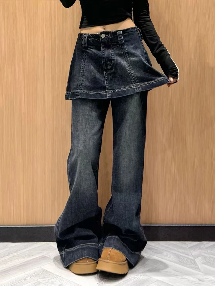American Design Schlankheits-Mikro-ausgestellte bodenlange Jeans Damen-Jeans mit hoher Taille und geradem Bein für den Herbst