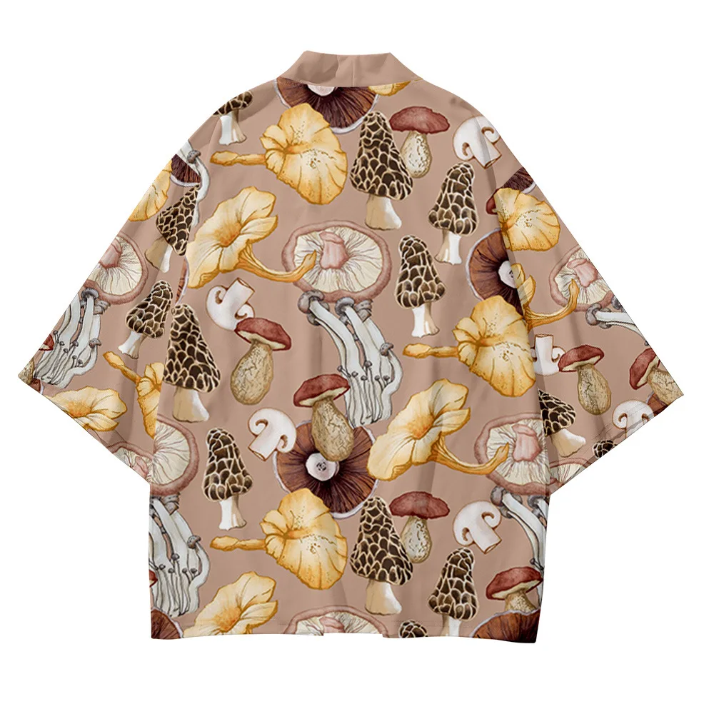 2021 Plus Size XXS-6XL Mushroom Print Beach Fashion Beach Japanese Kimono Robe Cardigan Men Shirts Yukata Haori Women\'s Clothing