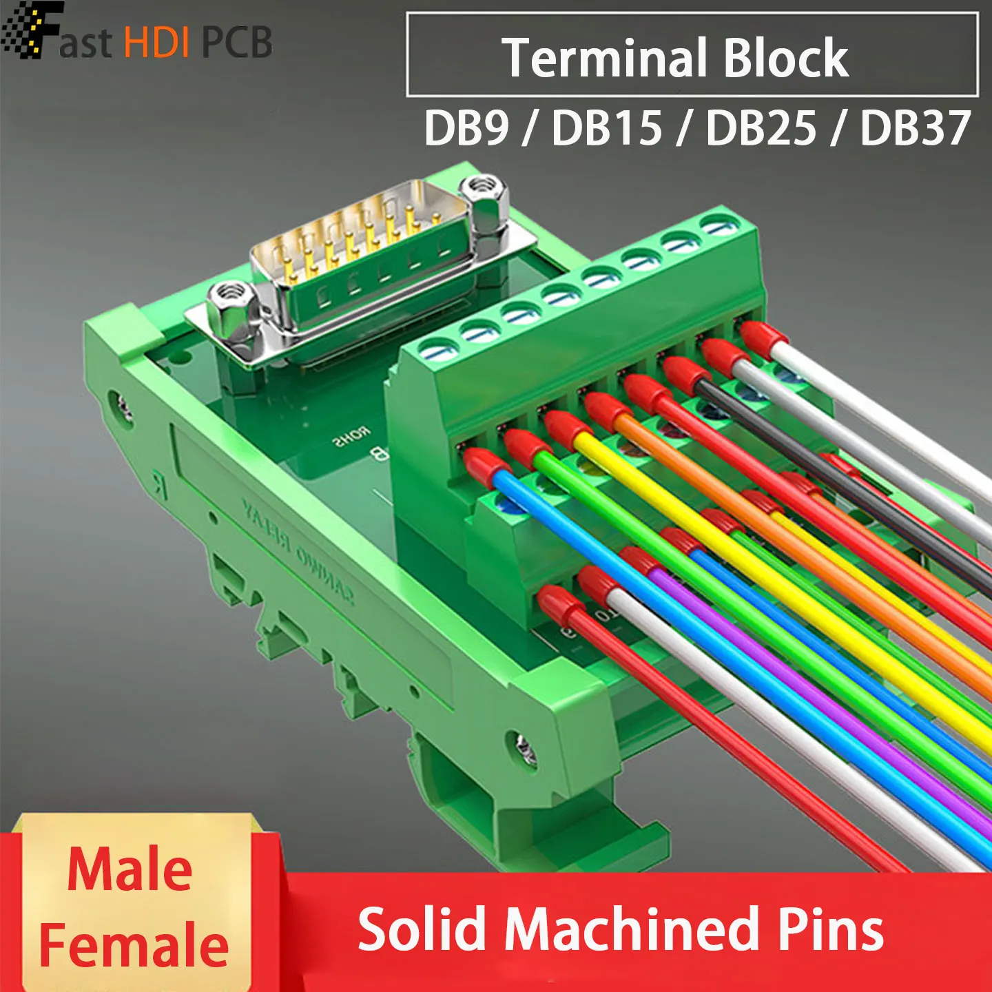 DIN Rail Terminal Block DB9 DB15 DB25 DB37 DB50 VGA Solderless Adapter Module for PLC Industrial Control – Gold Plated Solid