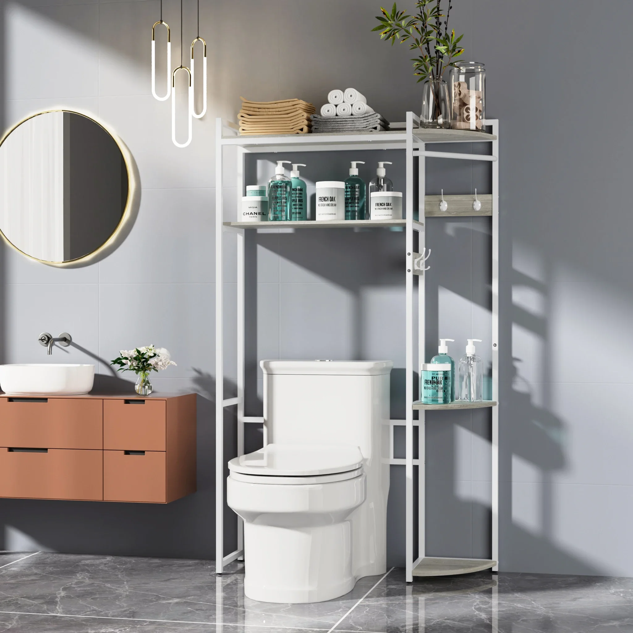 Sturdy Over The Toilet Storage Shelf Metal, 4-Tier Over Toilet Organizer Rack, Freestanding Above Toilet Shelf Bathroom, Laundry