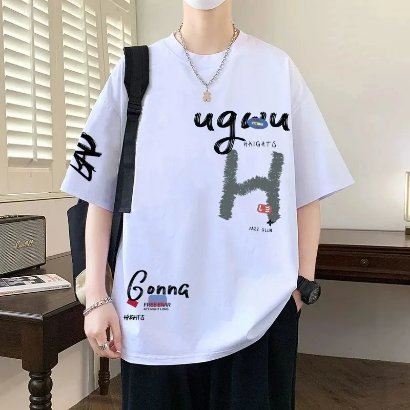 A New All-cotton American Brand From Ins Loose Half-sleeved Student Top Teenagers and Boys