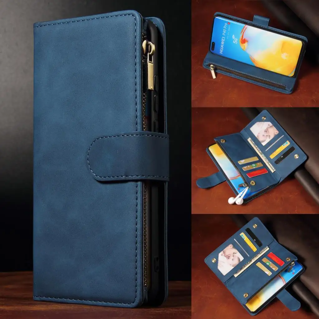 Luxury Flip Wallet Case For iPhone 12 11 Pro Max Mini X XS Max XR 6 6s 7 8 Plus SE Funda Stand Cards Holder Cover Zipper Coque