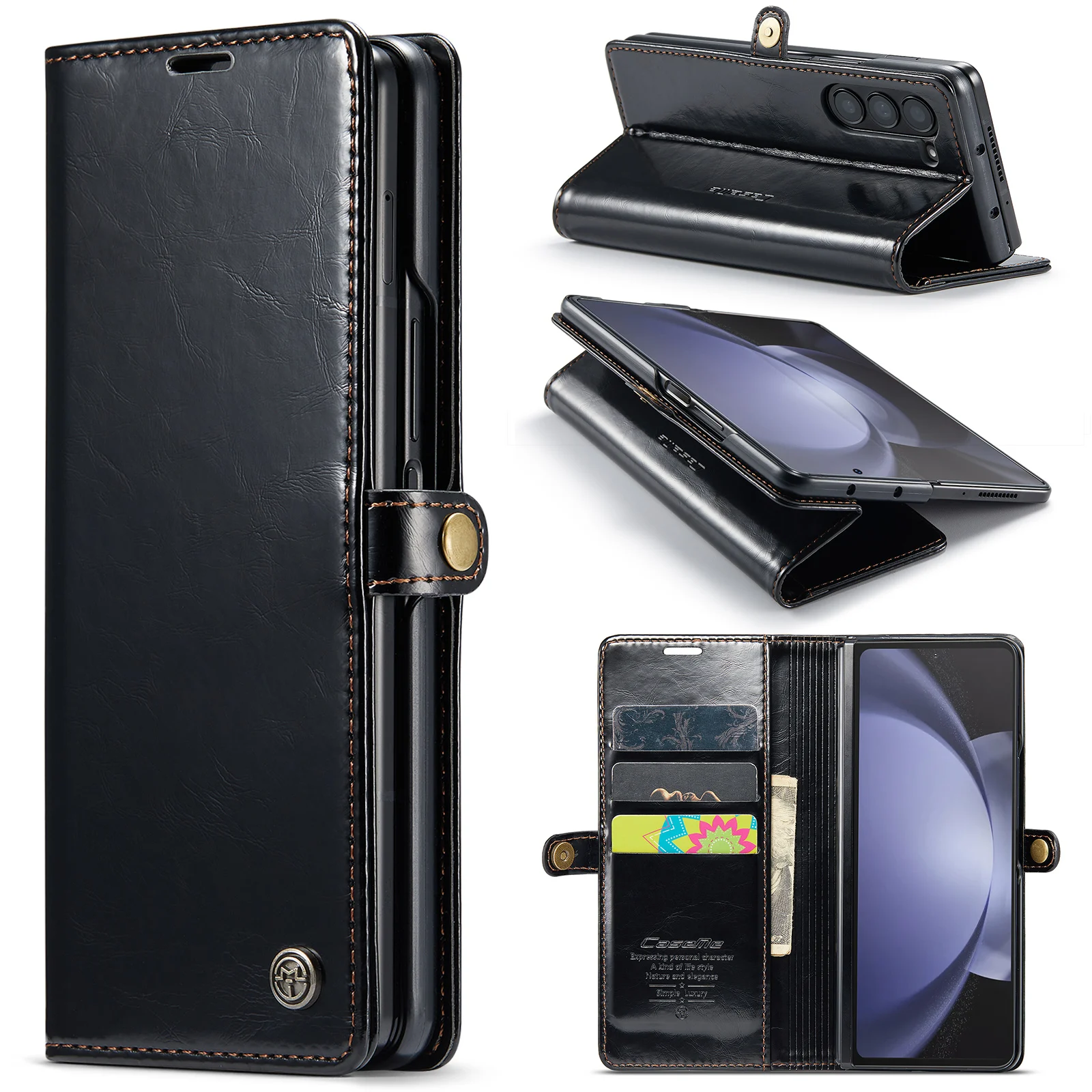 Original Caseme Retro Dustproof Wallet Leather Flip Case for Samsung Galaxy Z Fold 5 4 3 Fold5 Anti-Drop Card Slot Full Cover