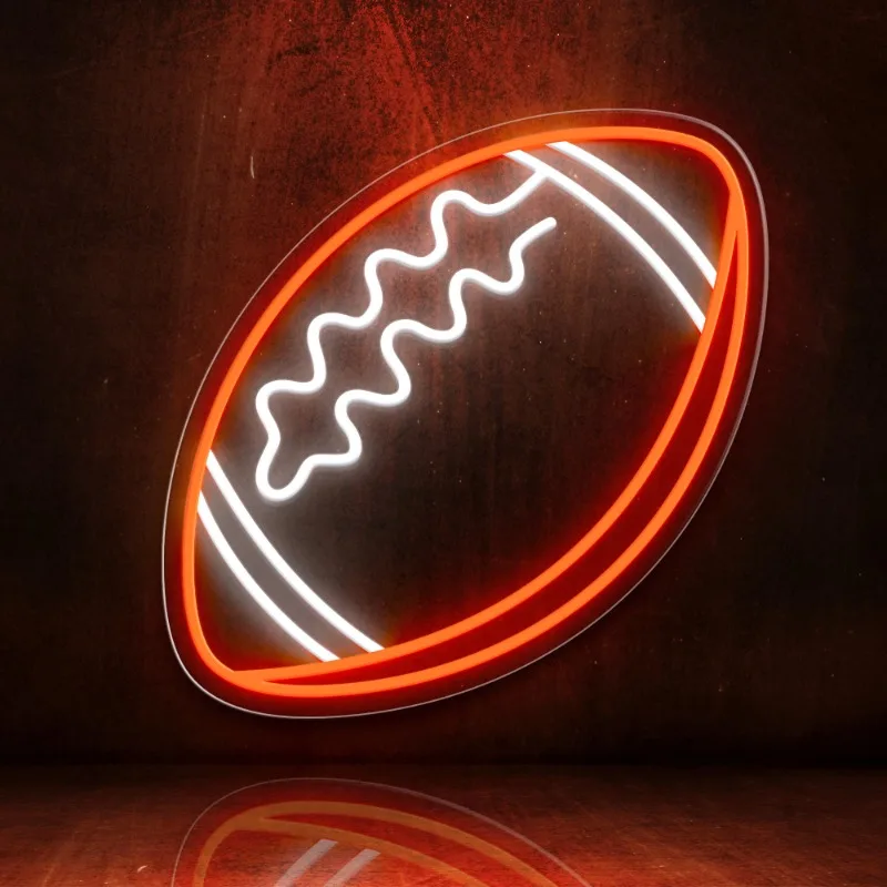 Football Neon Sign for Wall Decor Shaped Neon Light LED Man Cave Teens Boys and Girls' Bedrooms and Game Rooms Fans Teens