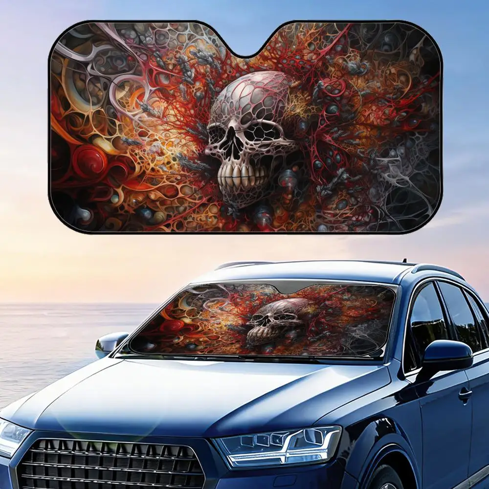 

Abstract Skull Sun Visor Foldable Car Windshield Sun Shade UV Protection Reflective Heat Insulation Reusable Cover