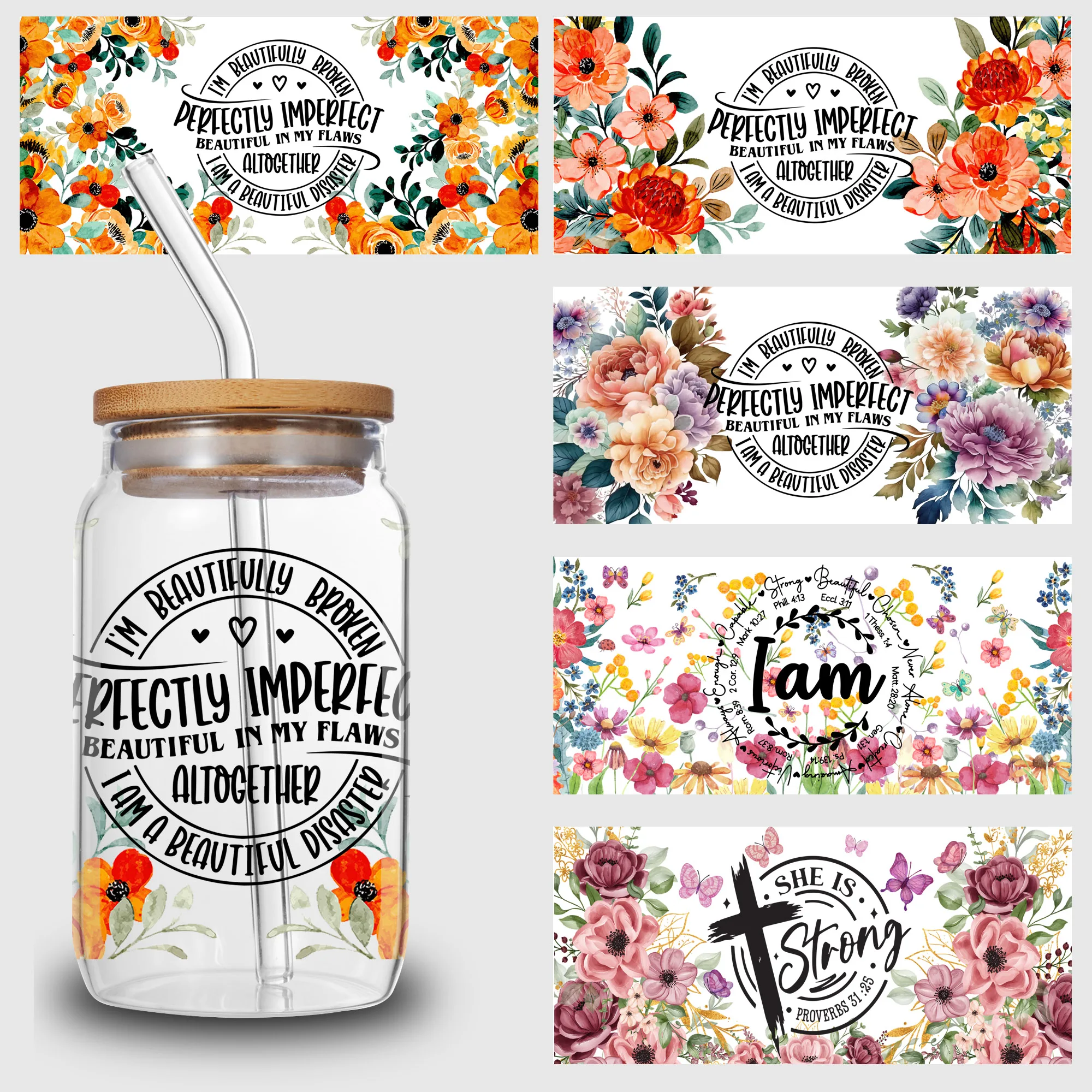 

5 Sheets Bible Verses UV DTF Cup Stickers, Glass Sports DTF Transfer Stickers, Waterproof Wipe Transfer Paper for 16 oz Glass