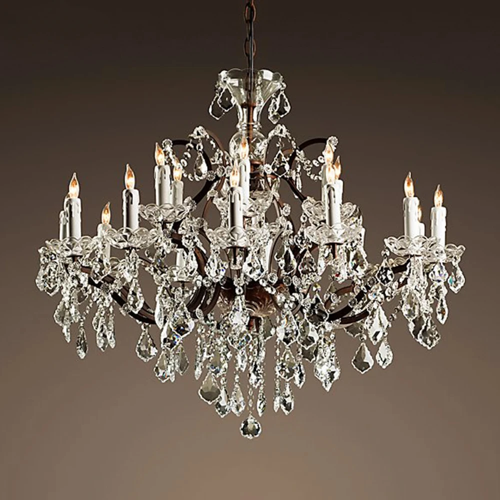

Rococo Iron & Crystal Round Chandelier LED Traditional Rustic Chandelier Lighting Home Decor Foyer Clear Cristal Lustre