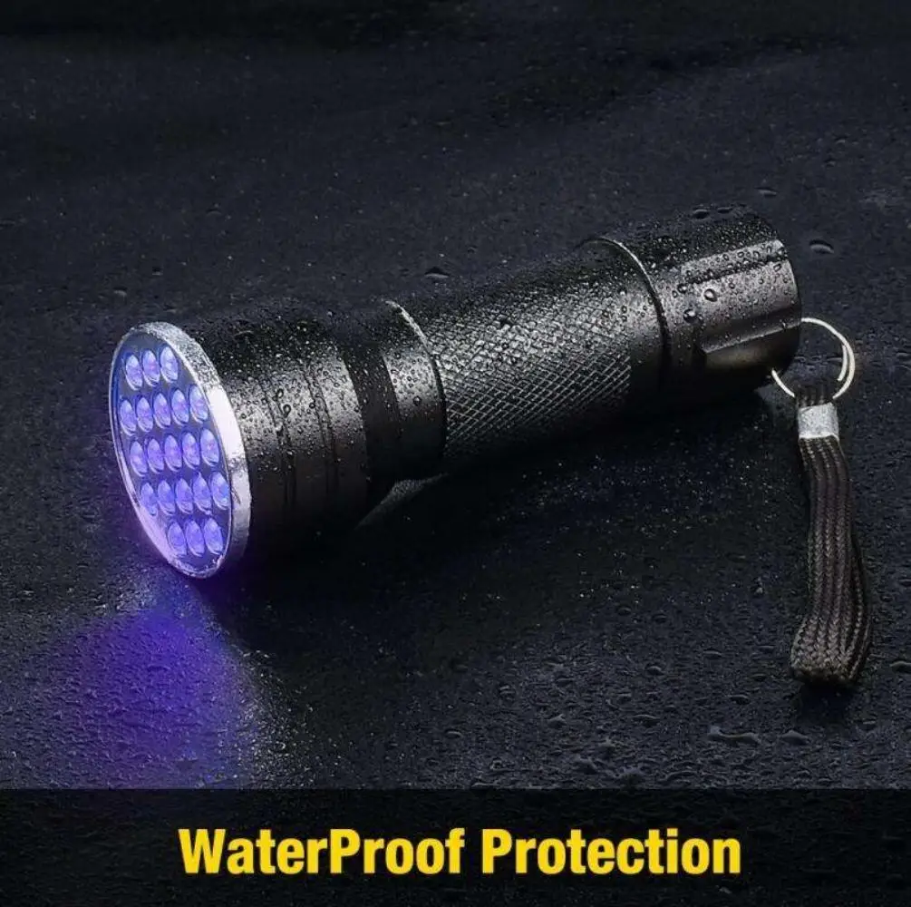 

21LED UV Light 395nm Waterproof UV Flashlight Ultraviolet Mini UV Lamp Portable Torch Detector for Nails Black Light Lamp