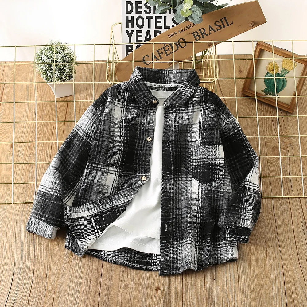 Kids Shirts Boys and Girls Shirts Plaid Printed Girls Blouse Children Clothing for Boys Blouses 2 To 8 Years