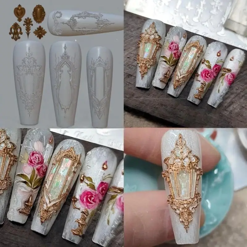 Retro Pattern 3D Silicone Nail Mold DIY Weaving Sweaters Bows Flower Design Transparent Nail Template Nail Art Decoration