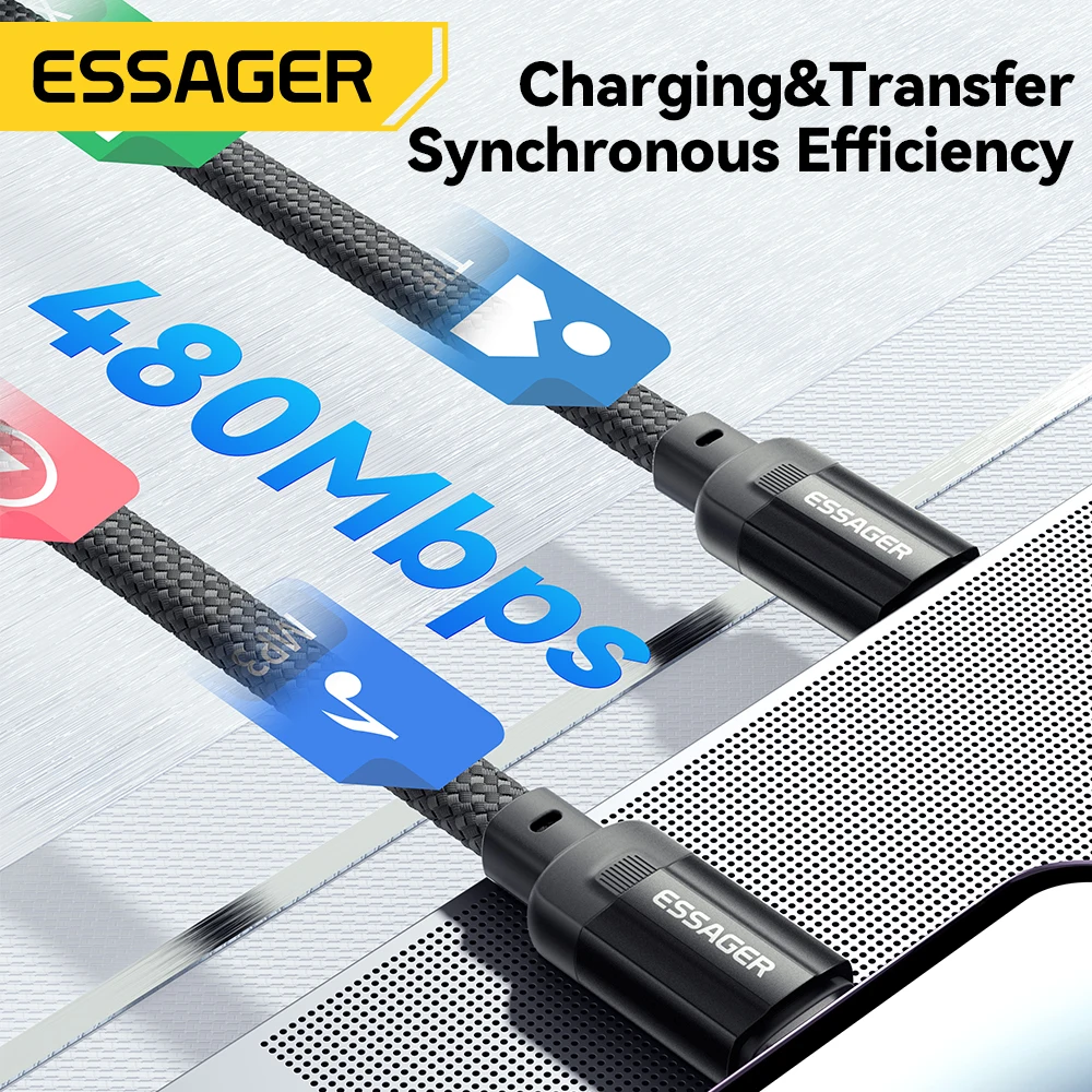 Essager 240W Magnetic Type C To Type C Cable 5A PD100W Fast Charging Anti Winding Cable For iPhone 15 MacBook iPad Xiaomi Laptop