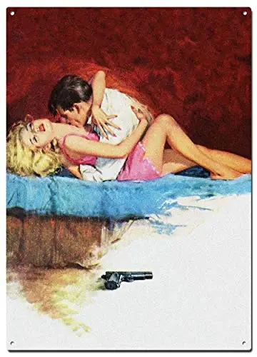 Bed and Crime Partners Art Metal Tin Signs, Vintage Pulp Cover Girls Poster, Decorative Signs Wall Art Home Decor - 8X12 Inch (