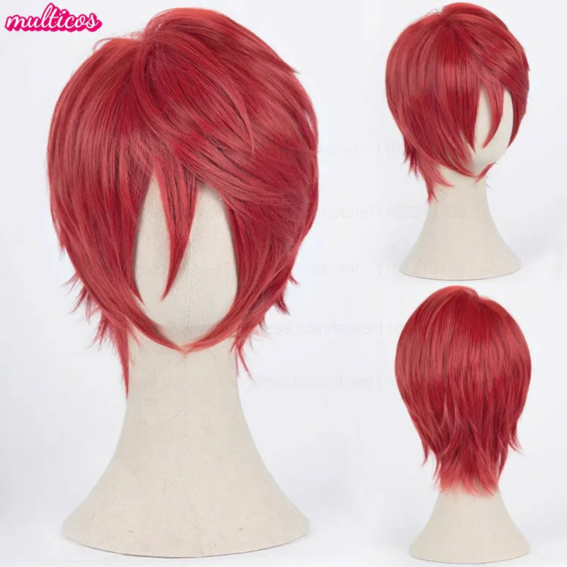 Farben Kurze Gerade Cosplay Perücke Layered Shaggy Flauschig Rot Rosa Braun Grün Blau Hitzebeständige Kunsthaar Party Anime Perücken – Detail 10