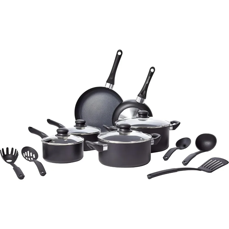 

Non Stick Kitchen Cookware 15Piece Set for Home Cooking NonInduction Compatible Includes Sturdy Pots Pans and Essential Utensil