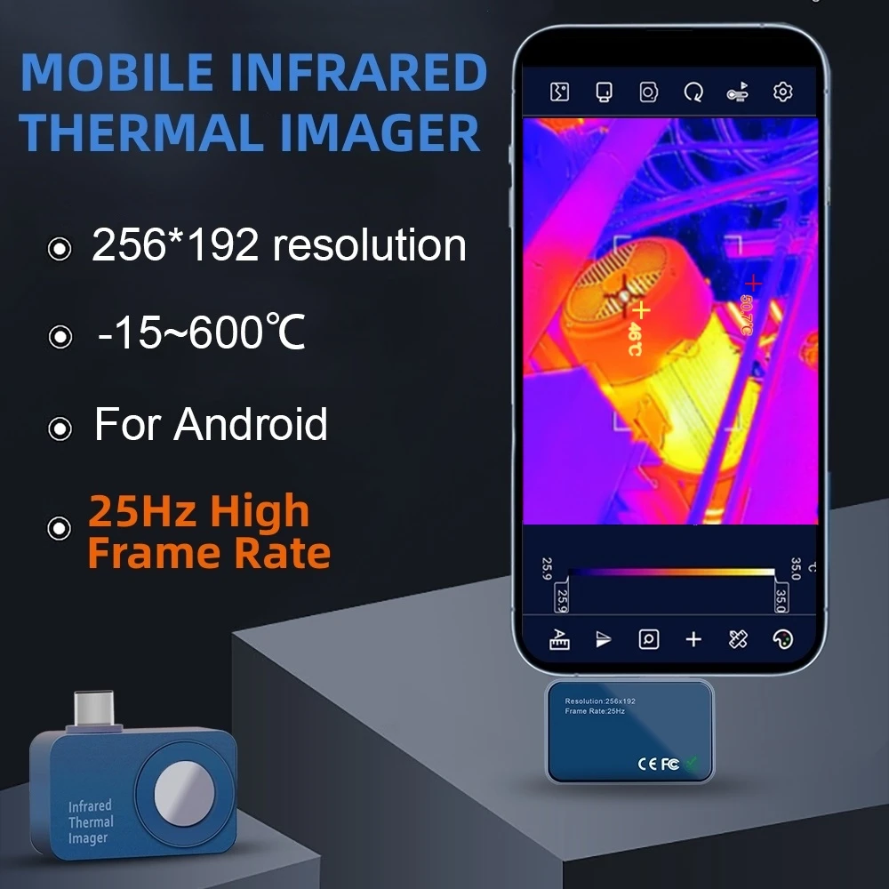 TOOLTOP T7 Smartphone-Wärmebildkamera, 256 x 192 Android-Wärmebildkamera, 25 Hz, hohe Bildrate, optionale Thermobjektiv