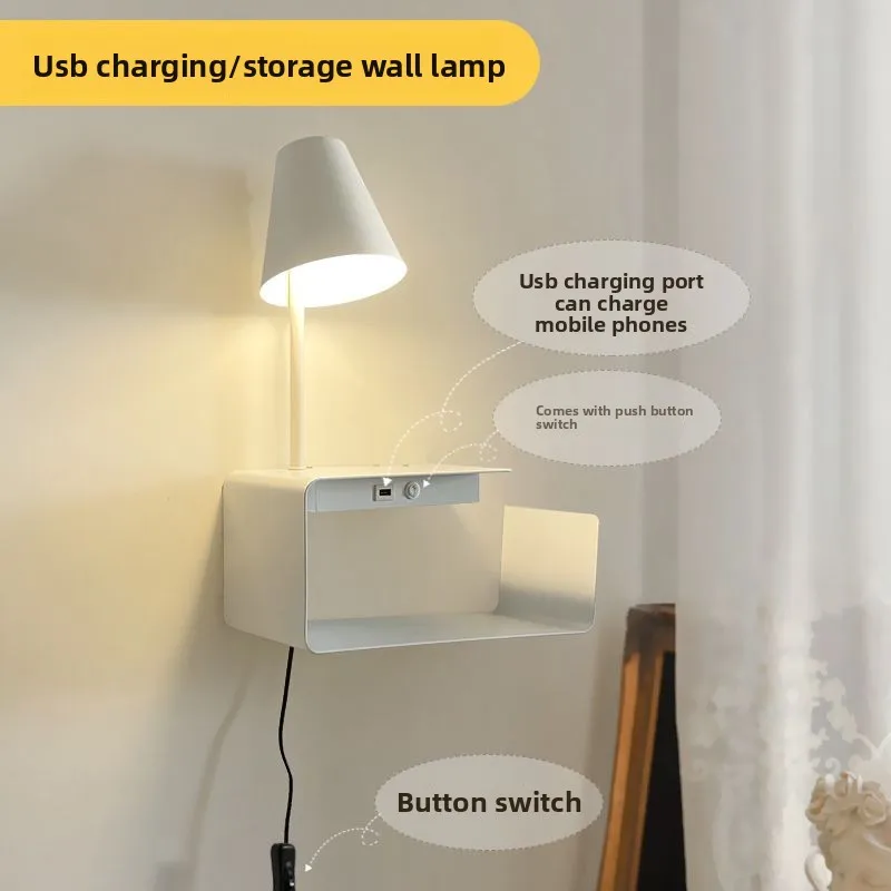 Bedroom new creative shelf USB charging hotel B & B living room bedside lamp, wall lamp