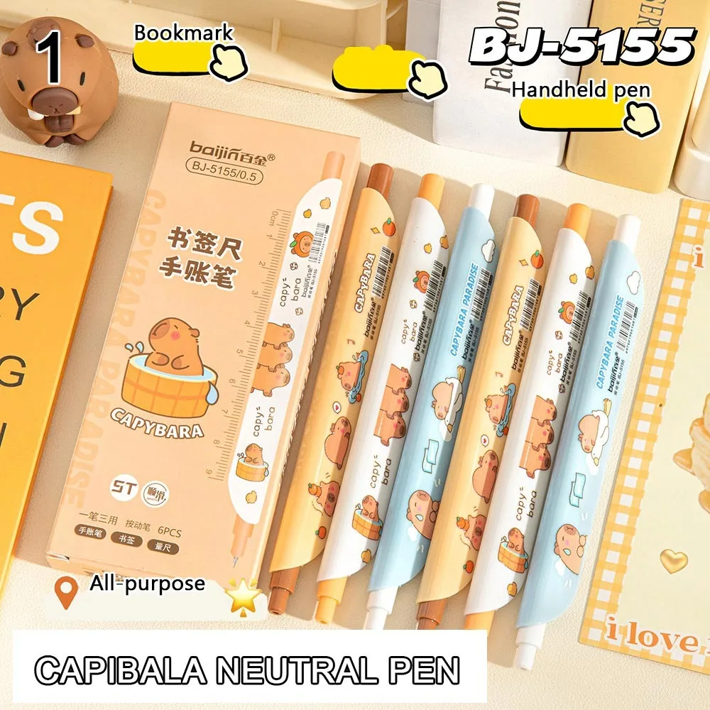 

Cute Plastic Capybara Gel Pen Press Bookmark Ruler Panda Black Gel Pen Writing Supplies Stationery Signature Pen