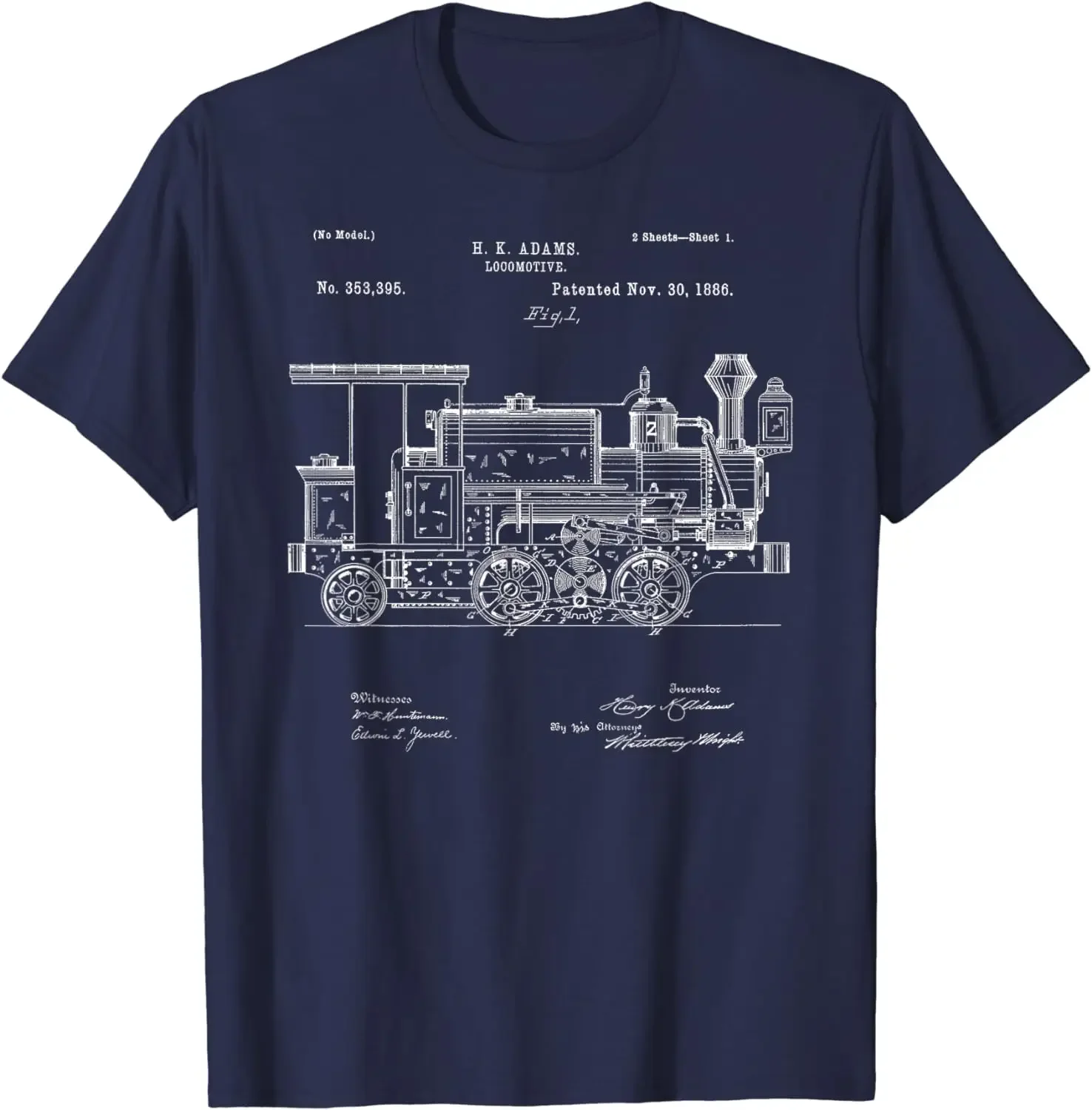 Vintage Patent Print 1886 Locomotive Steam Train Gift T-Shirt 100% Cotton O-Neck Short Sleeve Casual Mens T-shirt Size S-3XL