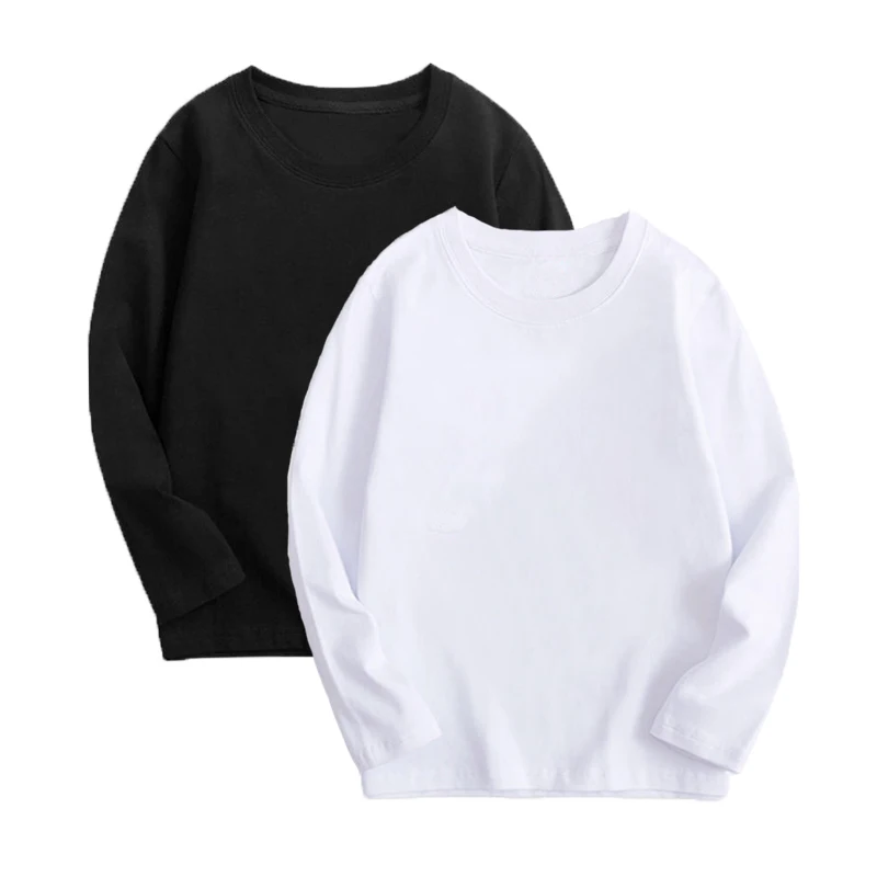 Black White Basic Cotton T-shirt for Boys Girls Clothes Children's Long Sleeve Solid Tops Kids 2 to 14 Years Leasure Wear Tshirt