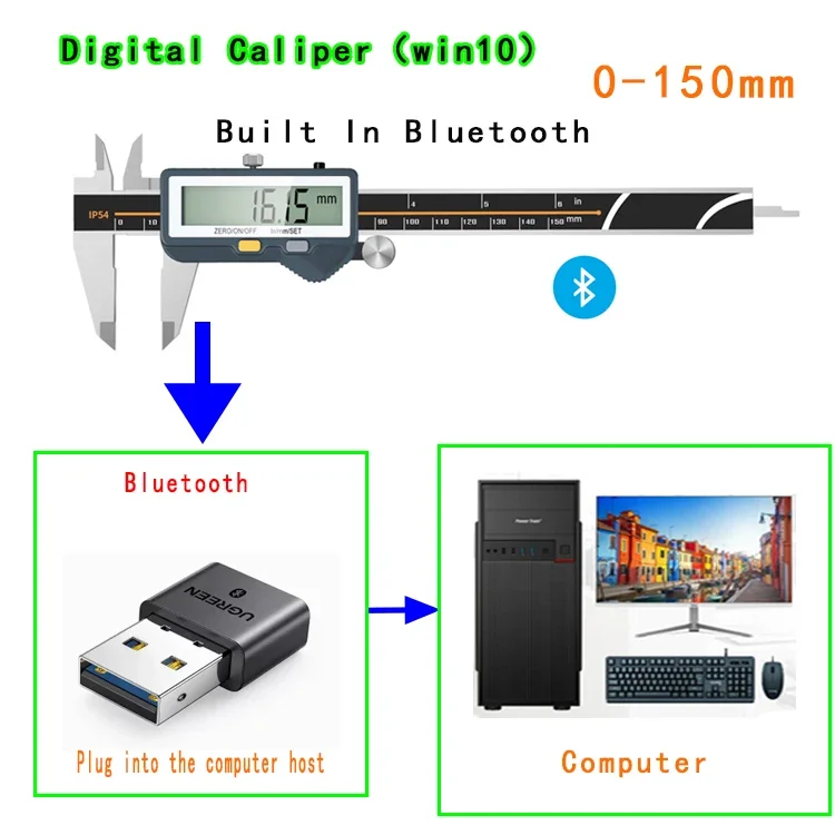 Built-in Bluetooth digital caliper for wireless transmission for measuring outer diameter inner diameter 150/200/300MM