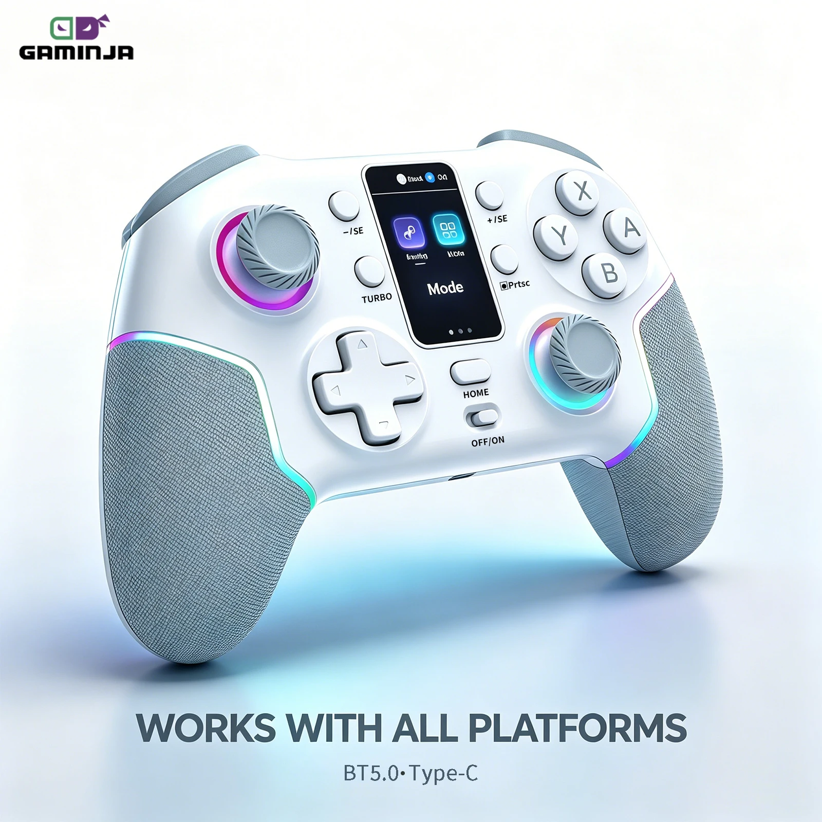 GAMINJA Bluetooth Gamepad Multi-Platform Wireless Game Controller with Turbo For Switch /PC/Android/iOS  Smart Screen Gamepad
