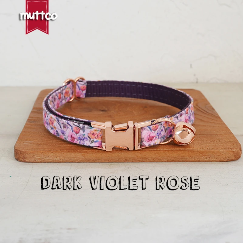 MUTTCO Retail Beautiful Flower Pattern Design Handmade collar Unique Design DARK VIOLET ROSE  Cat collar 2 size UCC189