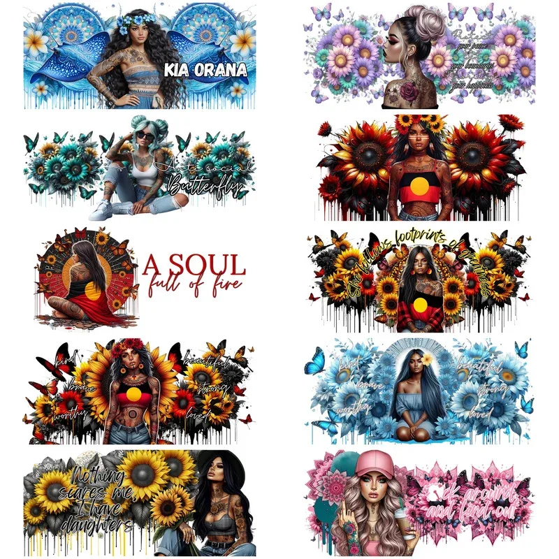 

Trendy Tattooed Girl Series easy peel waterproof DIY Decals 3D transfers uvdtf stickers 16oz uv dtf cup wraps for Libbey Glasses