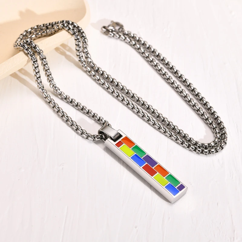 Colored Rectangular Pendants Made Titanium Steel with Dropper Glue Men Women Luxury Personalized Fashion Necklaces Jewelry