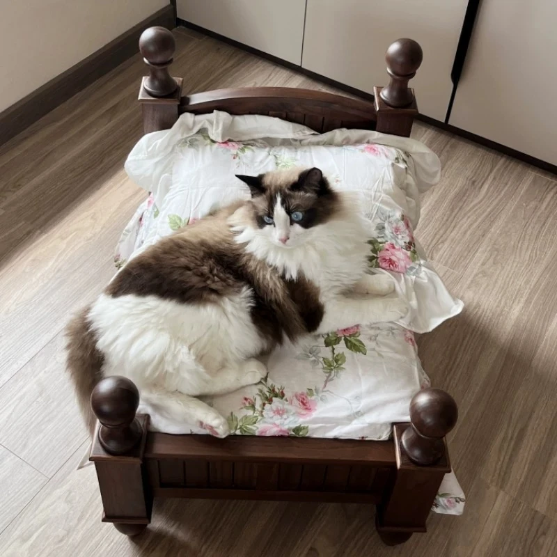 Black Walnut Off the Ground Princess Bed Cat Nest Solid Wood Pet Supplies