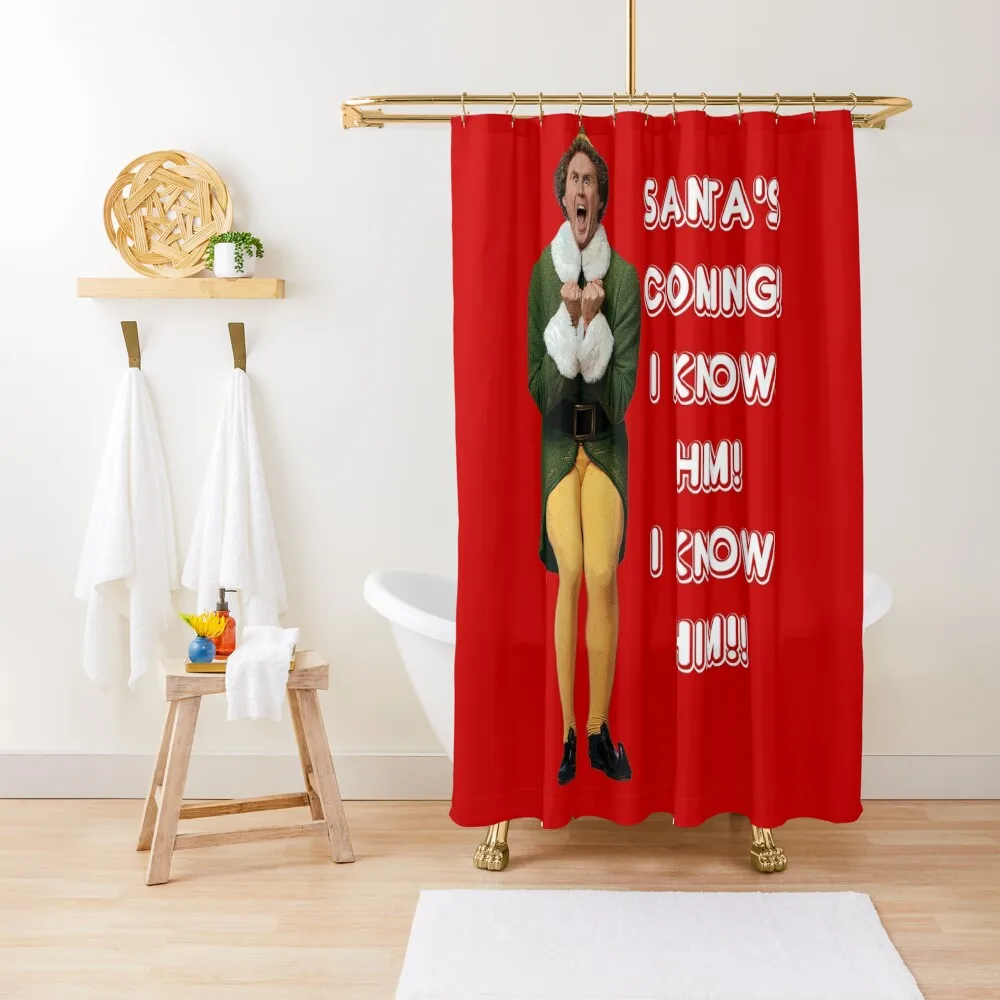 

SANTA'S COMING! I KNOW HIM! Elf The Movie Will Ferrell Buddy Christmas Shower Curtain Bathroom Shower Curtain