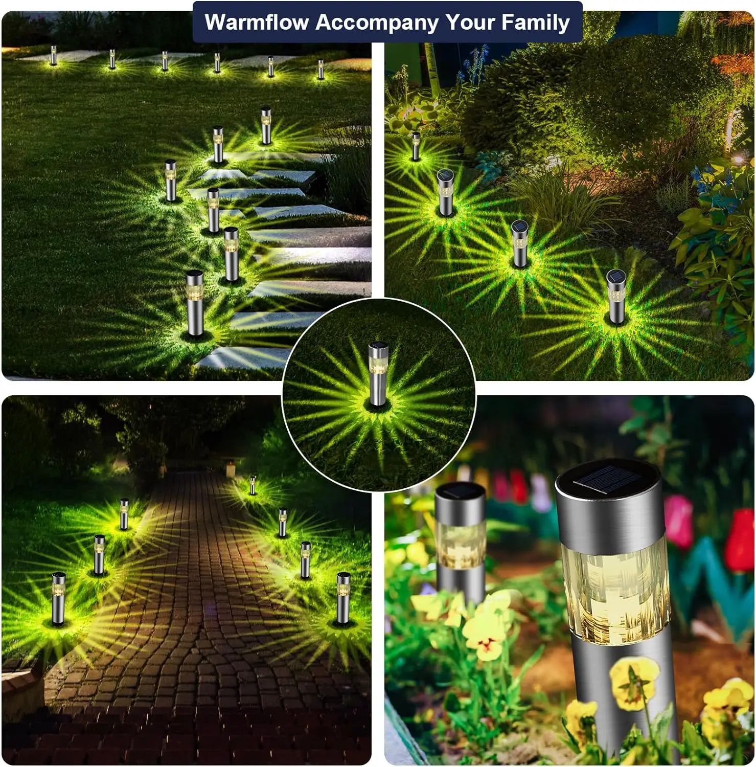 Imagem -03 - Stainless Steel Solar Garden Path Light Outdoor Luz Paisagem Portão Coluna Pátio Quintal Driveway Lawn Lamp