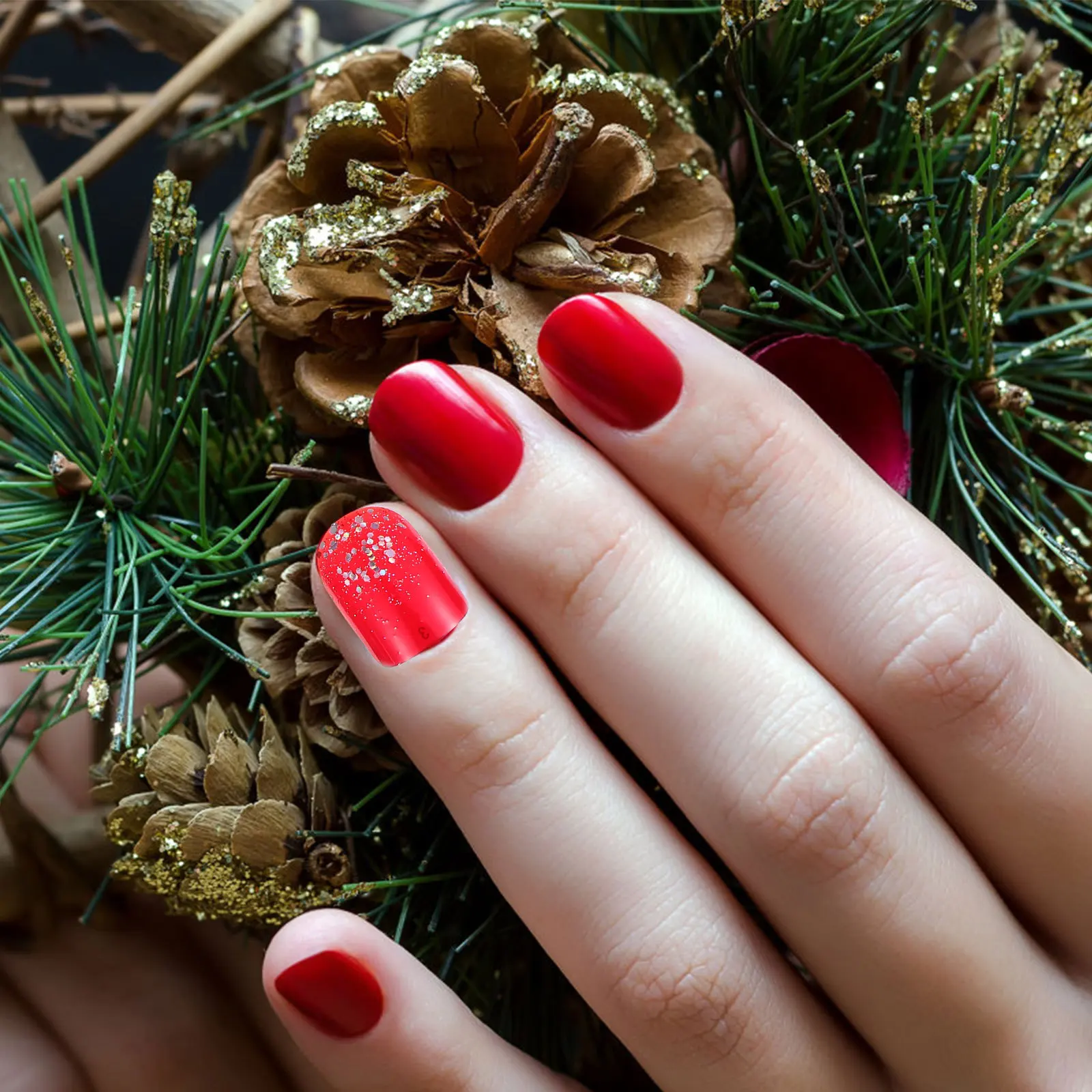 

48Pcs Red Glitter False Nails Short Square Full Cover Fake Nails for Women Party Wedding Prom Decoration False Nail