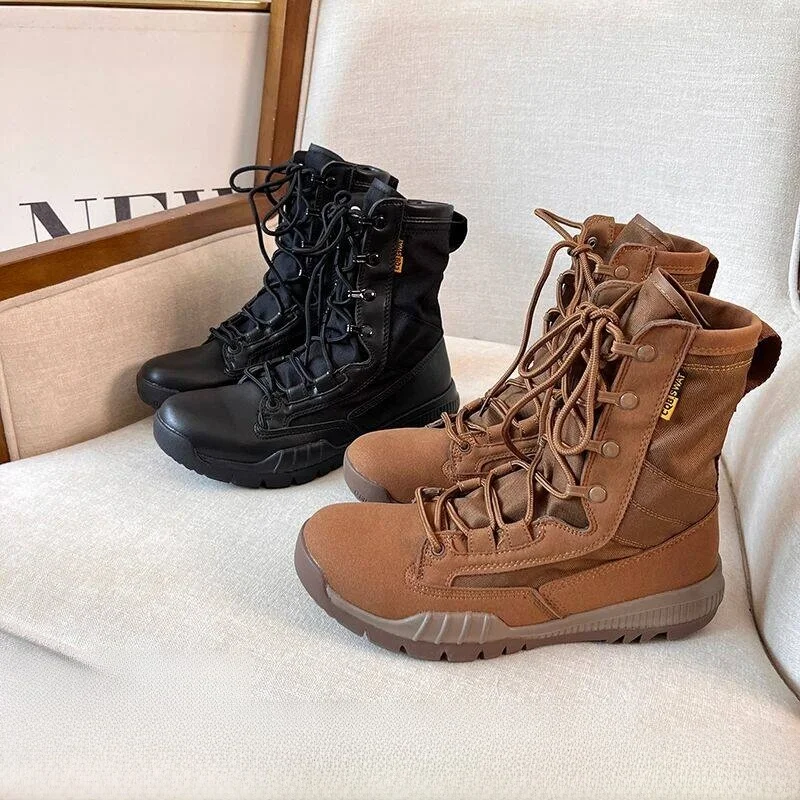 

Outdoor High-Top Men's Boots American Retro Street Style All-Weather Fashionable Casual Shoes round Toe Lace-Up Boots