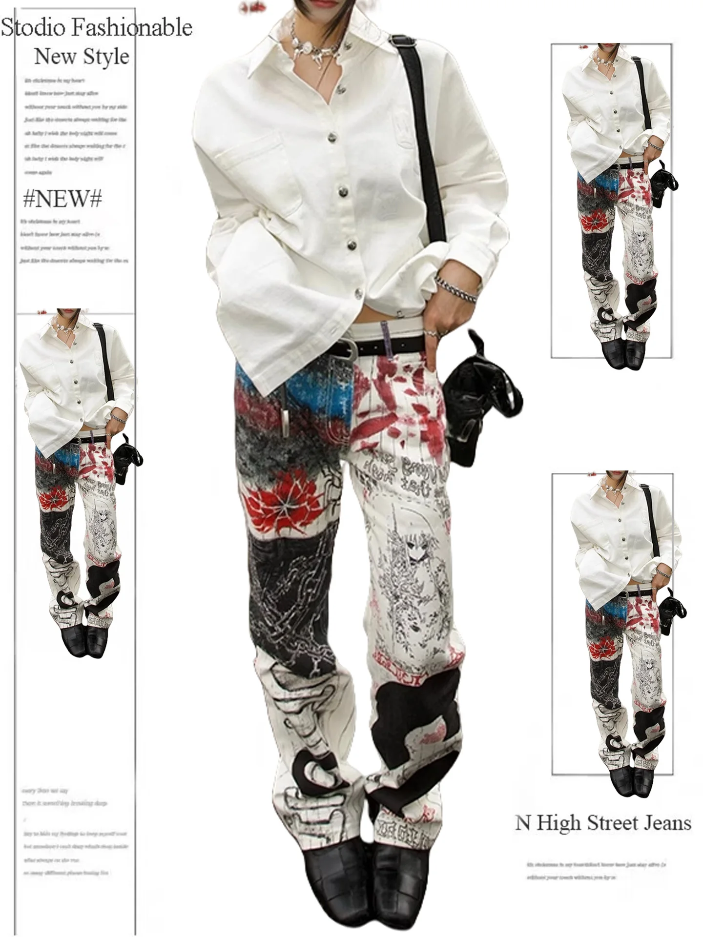 

2025 Autumn Winter Women's Denim Pants Y2K Streetwear Low Rise Tie Dye Jeans Grunge Japanese Harajuku Cowboy Tide Grunge New In