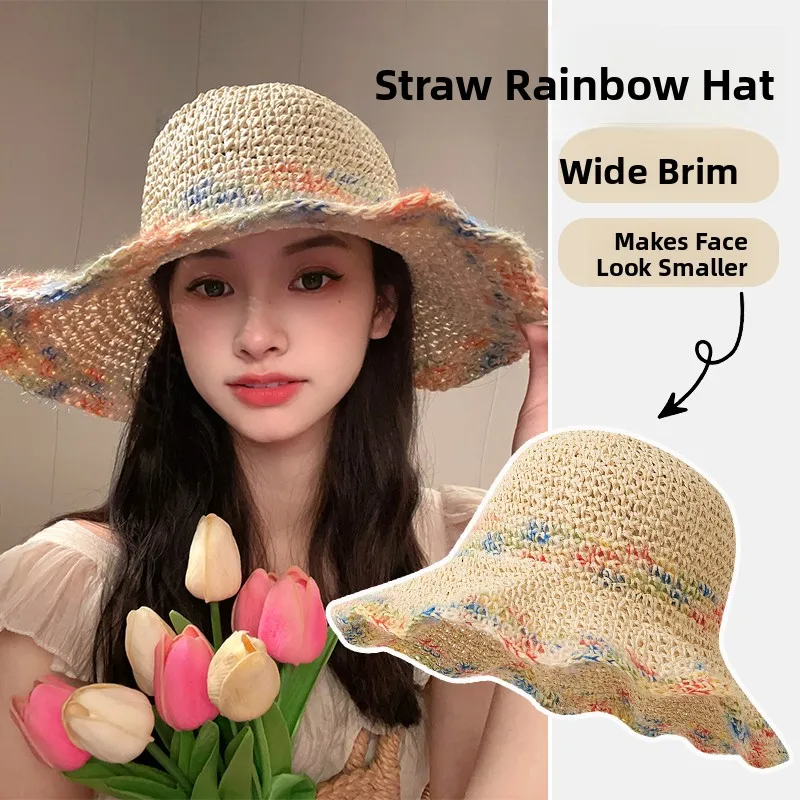 

Summer New Style Women's Straw Hat Beach Vacation Large Brim Hat Face Slimming Woven Rafi Straw Hat Country Style