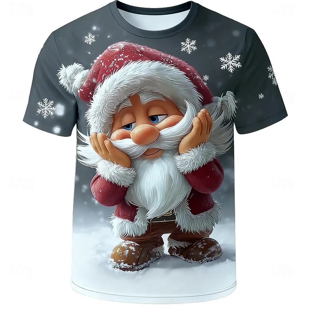 2025 Men's Christmas Santa 3D Print T-Shirt, Festive Holiday Design, Crew Neck Short Sleeve, All Seasons Party Casual Wear