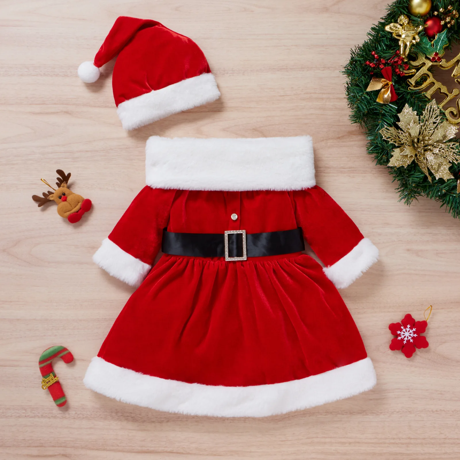 Toddler Boys Girls Dress Kids Baby New year Costume Christmas Claus Red Santa dress + Hats 2pcs Cotton Outfits For Newborn 1-5Y