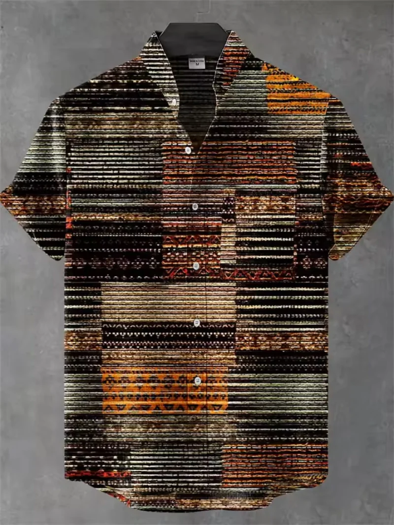 2026 New Men's Casual Short Sleeve Shirt Pattern Button Neck Top 3D Music Printed Hawaiian Fashion Leisure Vacation Shirt