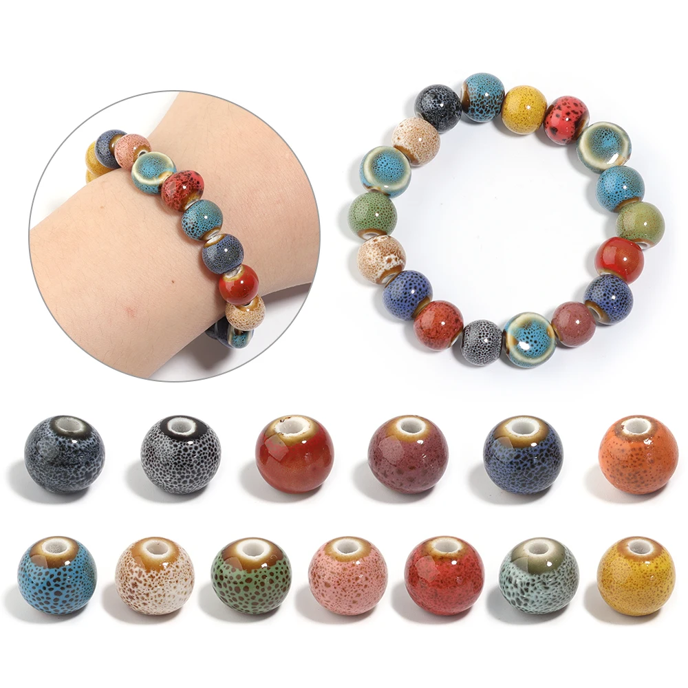 20Pcs 10mm Multicolor Ceramic Dot Beads Large Hole Loose Spacer Round Beads For DIY Exquisite Bracelet Necklace Jewelry Supplies