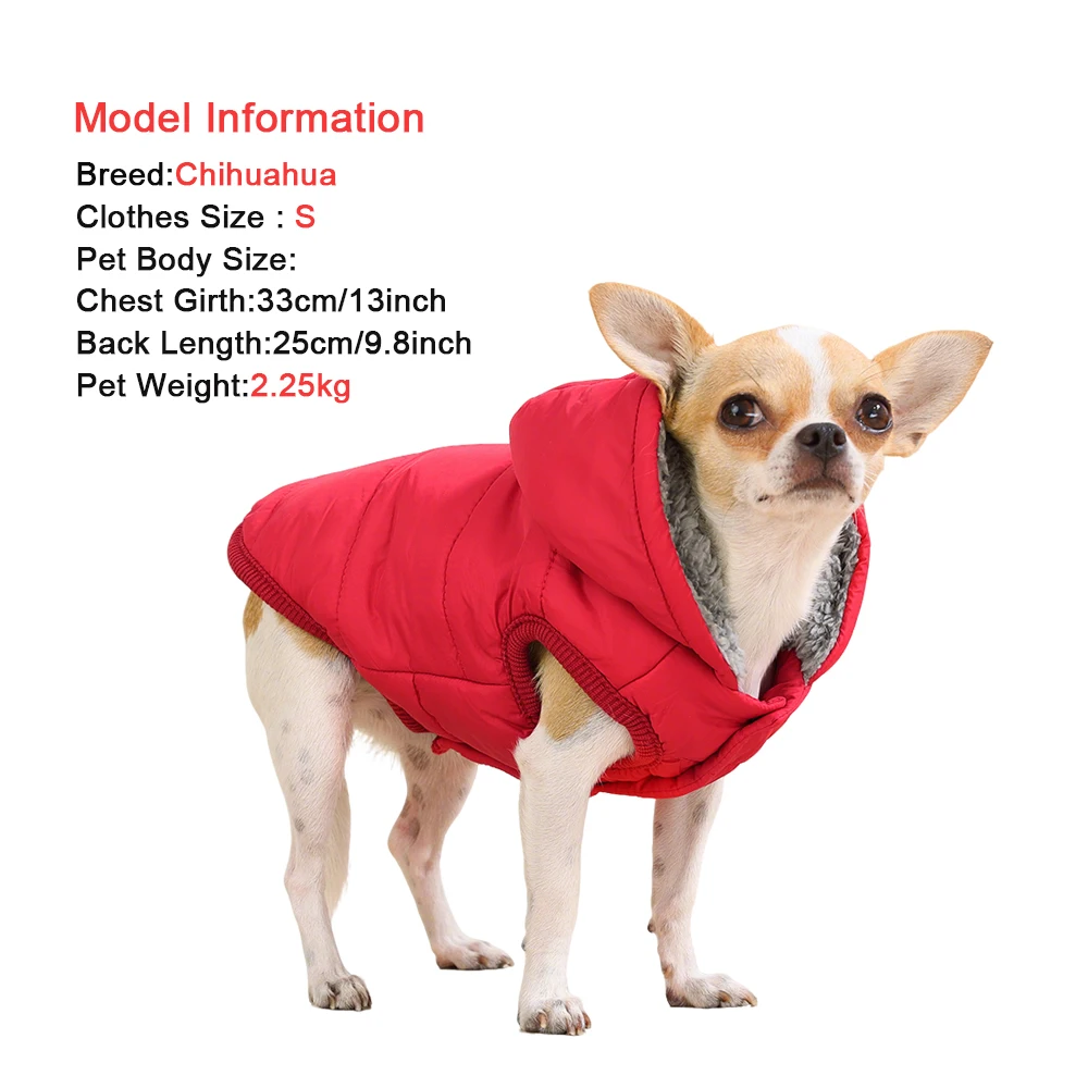 Winter-Kapuzenmantel für Hunde und Katzen, Dickes Fleece, Winddichte Welpenjacke mit D-Ring, Einfarbiges Outfit für Chihuahua und Schnauzer – Detail 1