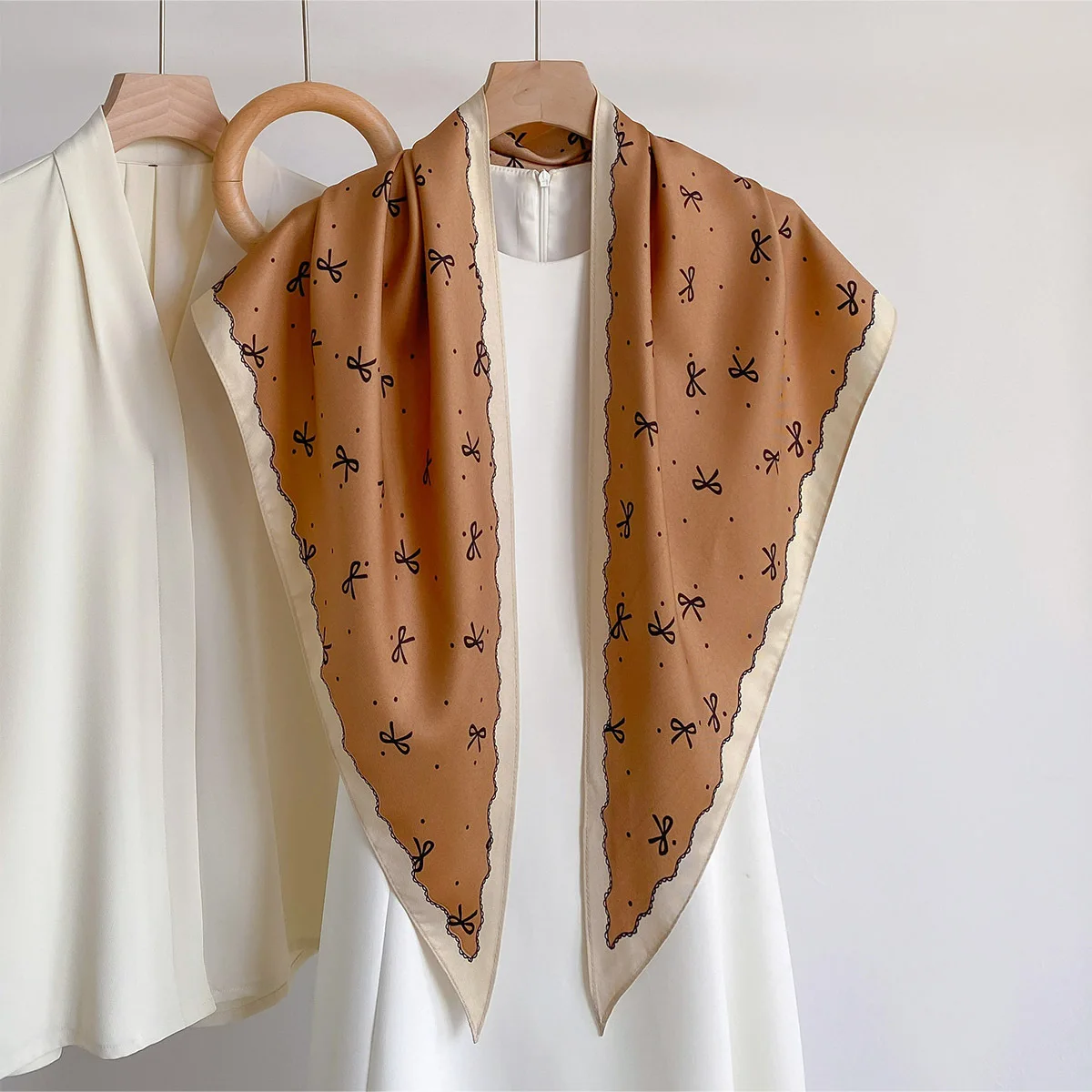 New summer ladies' butterfly bow small polka dot print shawl multifunctional daily commute layering atmosphere triangular scarf