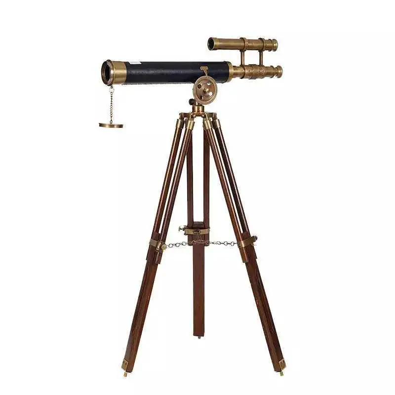 

Telescope Copper tube wooden bracket Telescope retro home ornament