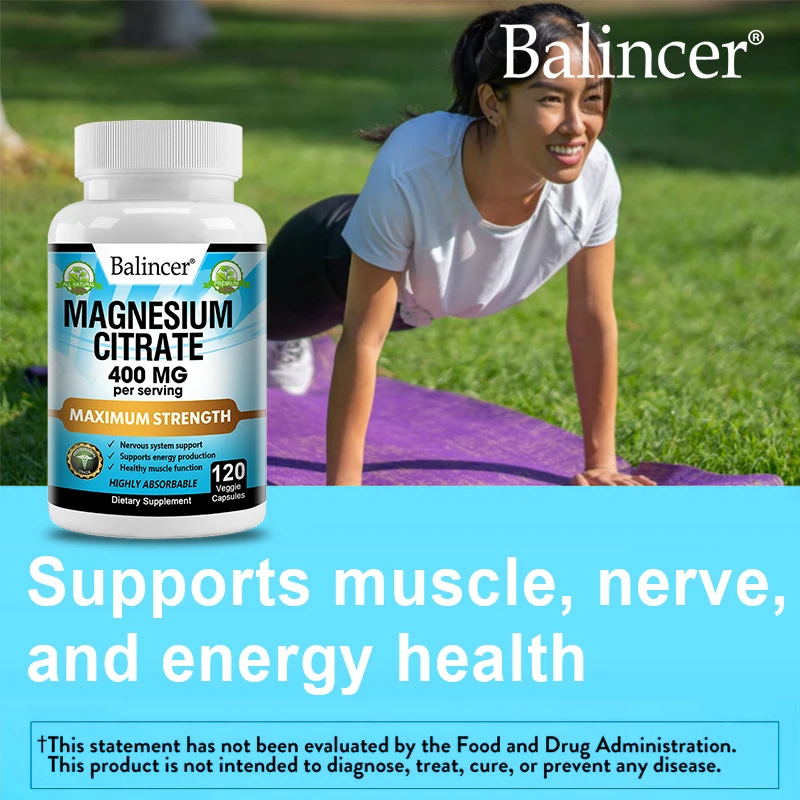 Balincer Magnesium Citrate Supplement Supports Muscle, Nervous System, Bone, Heart Health and Provides Energy